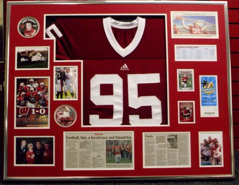 Sports Memorabilia Room, Sports Shadow Boxes, Sports Pictures Display, Memorabilia Display, Sport Pictures, Best Sport, Art Sport, Memory Frame, Framed Jersey