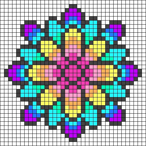 Alpha pattern #37587 variation #50406 | BraceletBook Perler Mandala, Geometric Pixel Art, Pixel Mandala, Mandala Rainbow, Mandala Cross Stitch, Pixel Quilting, Graph Paper Designs, Graph Paper Drawings, Easy Pixel Art