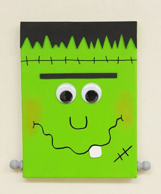 D.I.Y. Frankenstein Canvas #Halloween Halloween Canvas Paintings, Fall Canvas Painting, Holiday Canvas, Carte Halloween, Fall Canvas, Kids Canvas, Holiday Painting, Fall Halloween Crafts, Halloween Painting