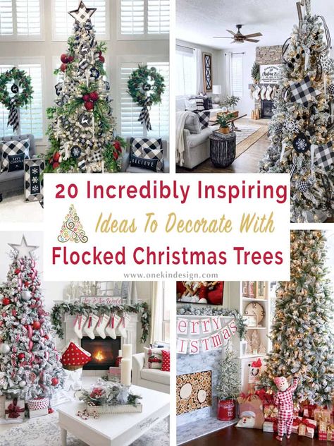 20 Incredibly Inspiring Ideas To Decorate With Flocked Christmas Trees Flocked Trees Ideas, Christmas Tree Tumblr, Tumblr Christmas, White Flocked Christmas Tree, Flocked Tree, Flocked Christmas Tree, Black White Christmas, Flocked Trees, Christmas Tree Decorating