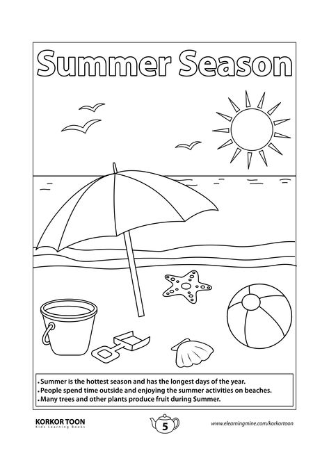 Free Printable High Quality Coloring Pages, Books and Worksheets for kids | Download Free PDF for Seasons Coloring Book for Kids | KORKOR TOON Summer Coloring Sheets, Seasons Worksheets, Preschool Pictures, Summer Arts And Crafts, Pages Ideas, Summer Worksheets, Summer Walker, Coloring Worksheets, Summer Coloring