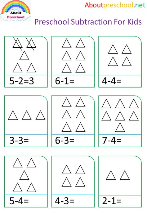 Preschool Subtraction For Kids - 24 1 Subtraction Preschool, Basic Subtraction Worksheets, Basic Subtraction, Maternelle Grande Section, Preschool Number Worksheets, Subtraction Kindergarten, Math Addition Worksheets, Kindergarten Phonics Worksheets, Subtraction Activities