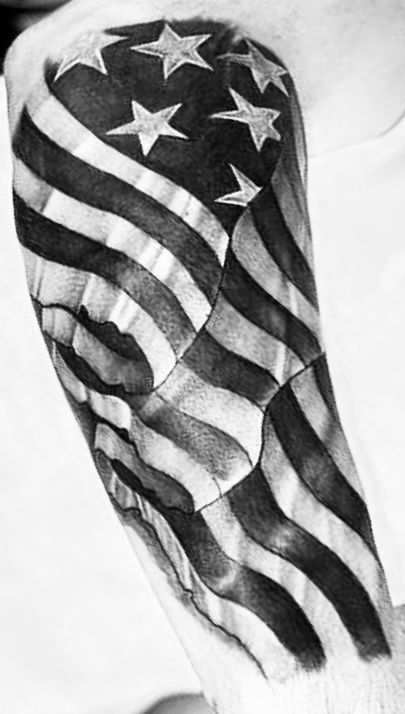 Flag Shoulder Tattoo Men, Flag Arm Tattoo, We The People Tattoo Design, Flag Tattoo Stencil, American Flag Tattoo Stencil, Patriotic Tattoos Sleeve, Patriotic Sleeve Tattoos For Guys, Flag Reference, American Flag Tattoo Design