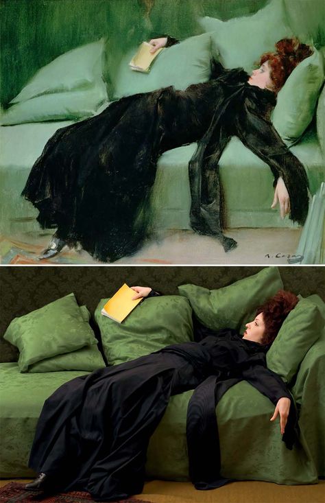 Ramon Casas i Carbo, "After the Ball," 1895, oil on canvas, remake by Tania Brassesco and Lazlo Passi Norberto Painting Recreation Photography, Recreate Painting Photography, Paintings With People In Them, Famous Painting Recreation, Famous Paintings Of People, Recreating Famous Paintings, Painting Recreation, Famous Images, Museum Paintings