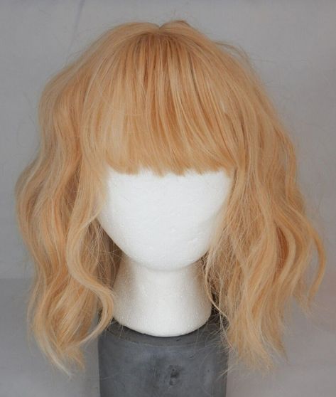 12&quot; Short Wavy Strawberry Blonde Blunt Cut Bob Wig with Bangs Synthetic Cosplay Bob Wig With Bangs, Bangs Wig, Short Wavy, Wig With Bangs, Bob Wig, Strawberry Blonde, Wigs With Bangs, Bob Wigs, Bangs