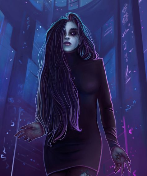 ArtStation - Clan Lasombra. Vampire Masquerade Fanart, Michel Gahn Vampire The Masquerade Aesthetic, Gangrel Female, Lasombra Vampire, Black Hair Purple Eyes, Black Hair And Purple Eyes, Masquerade Aesthetic, Character Moodboard, Vampire The Masquerade Bloodlines, Vampire Oc