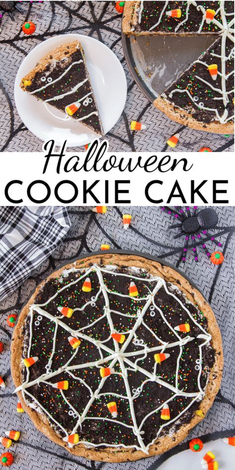 Chocolate Dirt Cake, Halloween Cookie Cake, Spiderweb Cake, Amazing Cake Ideas, Halloween Chocolate Chip Cookies, Giant Cookie Cake, Spider Web Cake, Oreo Dirt Cake, Giant Chocolate Chip Cookie