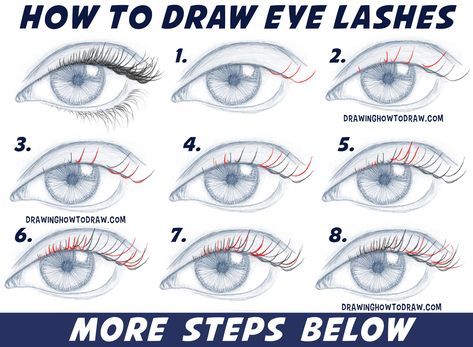 Draw Lashes, Shading Tips, How To Draw Eyelashes, Demon Reference, Eyelashes Drawing, How To Draw Eyes, Tree Drawings Pencil, Drawing Eye, Drawing Guides