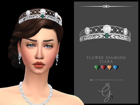 Flower Diamond Tiara | Glitterberry Sims på Patreon Sims 4 Crowns, Sims Car, Sims4 Accessories, Sims 4 Custom Content Patreon, Sims Accessories, Slavic Clothing, Sims Challenge, Fantasy Crown, Tiara Accessories