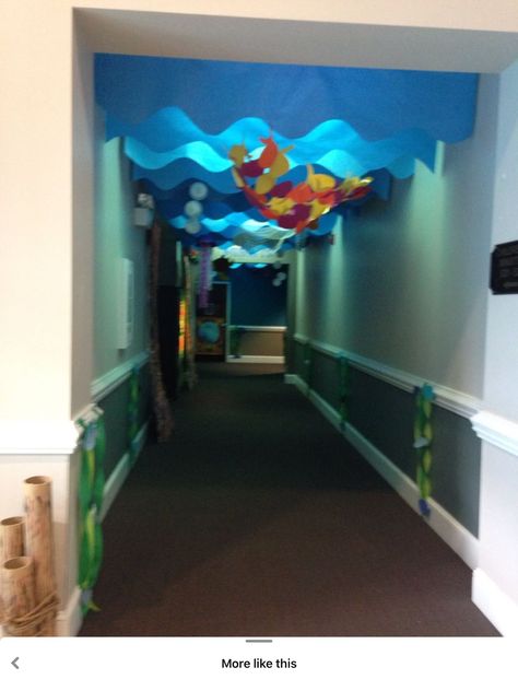 Marine Biology Decorations, Coral Reef Vbs Decorations, Under The Sea Office Decorations, Vbs Underwater Decorations, Scuba Diving Decorations, Summer Office Decorations, Jonah Vbs Decorations, Vbs Submarine, Diy Underwater Decorations