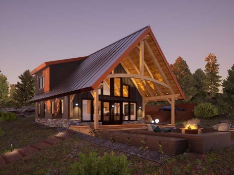 Lake View House Plans, Timber Frame Cabin Plans, Timber Frame Home Plans, Timber Frame Cabin, Modern Wooden House, Timber Frame Barn, Timber Frame Home, Home Kits, Timber Frame Construction