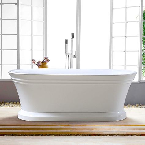 Vanity Art 67-Inch Freestanding White Acrylic Bathtub | Modern Stand Alone Soaking Bathtub with Polished Chrome, UPC Certified, Slotted Overflow & Pop-up Drain - VA6610-L - - AmazonSmile Deep Tub, Vanity Art, Best Bathtubs, Standing Bath, Soaker Tub, Acrylic Bathtub, Soaking Bathtubs, Up House, Free Standing Bath