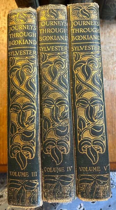 Journeys Through Bookland by Charles H Sylvester.  This antique book set contains Volumes 3-4-5.  This edition was published in 1909 The first pages are coming loose from the spines. The spines are loose and there are some ripped pages and some ripped out pages.  These books do not have a musty smell and the top of the pages are painted gold. These books are pretty heavy. book 3 has had some left over tape residue on the cover. Old Book Spines, Books Stacked, Traditional Books, Book Spine, Antique Book, Old Books, Rare Books, Antique Books, Book Set