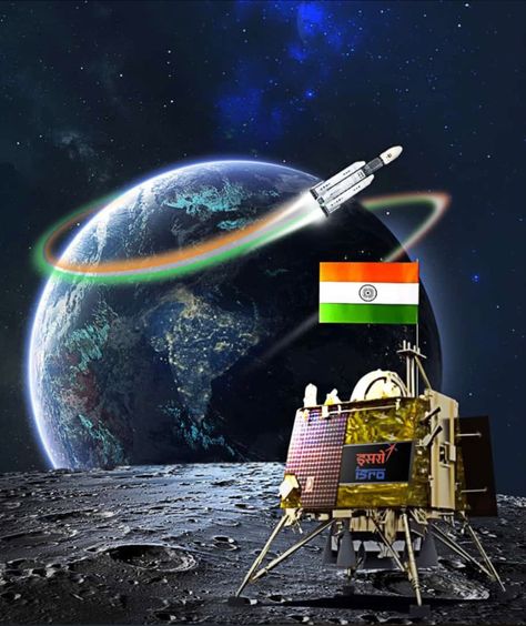 Moon Landing Drawing, Chandrayan 3 Space Drawing, Isro Chandrayaan 3 Poster, India On Moon Poster, National Space Day Drawing, Moon Day Poster For School, National Space Day Poster, Space Day Poster, India On Moon Drawing