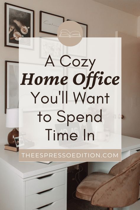 If you've been thinking of decorating your home office, look no further. In this post you'll get all the tips for the coziest space you'll want to spend time working in. | #homeoffice #officedecor #workfromhome #cozydecor Office Sitting Room Combo, Office Lounge Area Design, Small Office Ideas Home, Home Office Library Ideas, Front Room Office, Redecorate Living Room, Spare Room Office, Office Lounge Area, Cozy Office Space