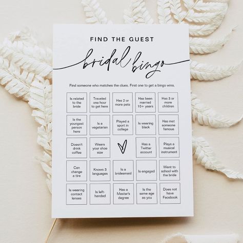 EVERLEIGH Find the Guest Bridal Shower Bingo Game  Invitation | Zazzle Find The Guest, Bridal Shower Bingo, Bridal Bingo, Baby Bingo, Bridal Shower Invitations Templates, Bachelorette Party Invitations, Wedding Vibes, Bingo Games, The Guest