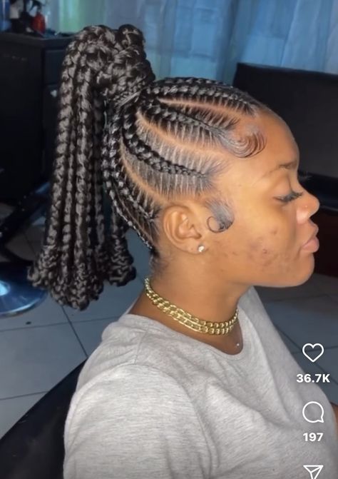 Pineapple Braids Hairstyles Black, Cornrows Braided Into A Ponytail, Black Baddie Hairstyles Braids, Pineapple Hairstyle Braids, 4-5 Feed In Braids Hairstyles, Braided Pineapple Hairstyle, Feeder Braids Hairstyles For Black Women, Up Do Braids For Black Hair, Cornrows Into Ponytail