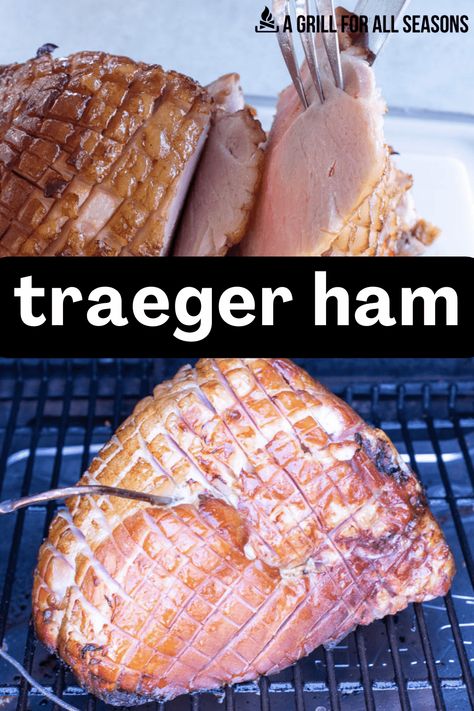 Sweet glaze and a smokey flavor combine to deliver a delicious bite that can feed any size crowd. Traeger Smoked Ham is not just for special occasions or holiday meals, this simple ham recipe creates incredible flavor with little effort. Smoked Ham Pellet Grill, Trager Smoked Ham Recipes, Twice Smoked Ham, Traeger Smoked Ham, Smoked Ham Recipes Precooked, Ham On Traeger Grill, Traeger Ham Recipes, Ham On The Traeger, Ham Shank Recipes