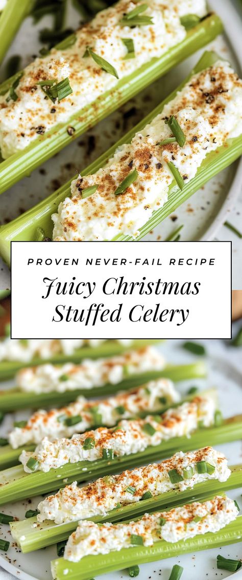 Image for Juicy Christmas Stuffed Celery Stuffed Celery Sticks Appetizers, Stuffed Snow Peas, Stuffed Celery Sticks, Celery Snacks, Stuffed Celery, Celery Recipes, Celery Sticks, Italian Dressing Mix, Festive Appetizers