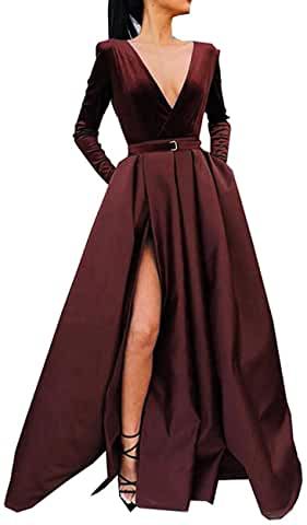 Celebrity Wedding Gowns, Burgundy Velvet Dress, Velvet Prom Dress, Gaun Fashion, V Neck Prom Dresses, Long Sleeve Prom, Evening Party Gowns, Prom Dresses Long With Sleeves, Pageant Dresses