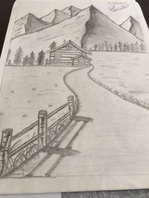 Landscape Drawing Simple, Nature Sketches Pencil, Sketch Landscape, Easy Landscape, Drawing Scenery, Abstract Pencil Drawings, Scrapbook Design Layout, Perspective Drawing Architecture, Sky Art Painting