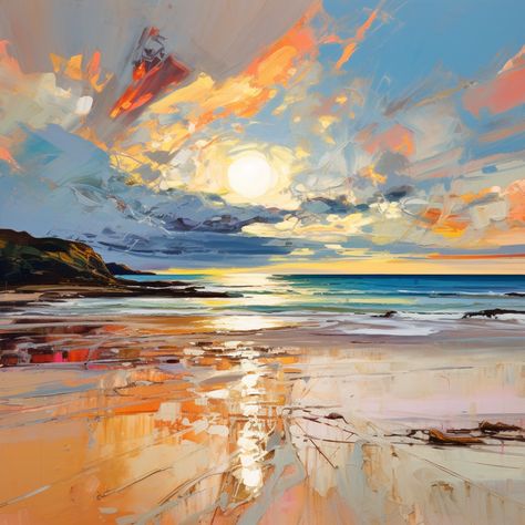 Gullane Beach at sunset | Scotland | Expressionism | Painting | Art Print | 308664_3 -  #308664_3 #Art #Beach #Expressionism #Gullane #Painting #Print #Scotland #Sunset