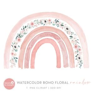 Boho Rainbow Floral Watercolor Clipart Set Flowers Boho - Etsy.de Dusty Pink Nursery, Clipart Flowers, Rainbow Pictures, Rainbow Png, Rainbow Pastel, Pink Nursery, Floral Garland, Boho Baby Shower, Invitation Wedding