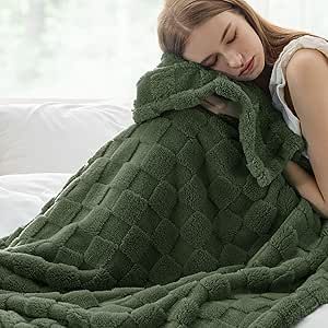 Bedsure Bronze Green Fleece Blanket for Couch - Super Soft Cozy Twin Blankets for Women, Cute Small Blanket for Girls, 60x80 Inches Small Blanket, Checker Pattern, Waffle Blanket, Fuzzy Blanket, Blanket Shawl, Sofa Throw Blanket, Blanket For Couch, Twin Blanket, Small Blankets