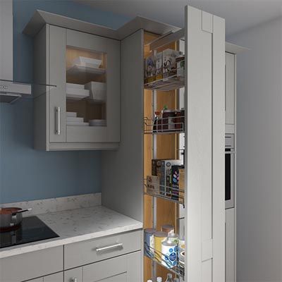 Pull Out Larder, Kitchen Tall Units, Tall Unit, Tall Kitchen Cabinets, Diy Kitchens, Larder Unit, American Fridge, Kitchen Display, Kitchen Units