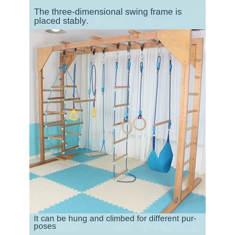 Swing climbing suspension combination children's indoor fitness ladder toddler sensory integration Sensory Rooms For Kids, Small Sensory Room, Indoor Obstacle Course Ideas For Kids, Indoor Climbing Structures For Kids, Basement Playground, Indoor Kids Playground, Sensory Playroom, Toddler Indoor Playground, Kids Indoor Gym