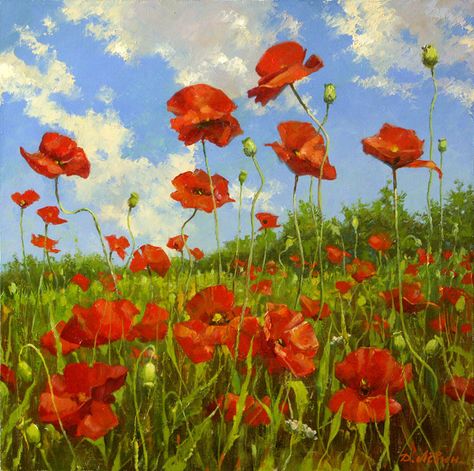 Poppy flower, Dmitry Levin- field of poppies, red flowers, blue sky, landscape Field Of Poppies Painting, Poppy Landscape, Design Assignments, Poppy Field Painting, Poppy Flower Painting, Field Of Poppies, Arty Ideas, Field Painting, Poppy Painting