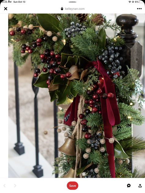 Posh Christmas Decorations, Grand Christmas Decor, Christmas Decor With Fruit, Luxury Outdoor Christmas Decor, Green And Maroon Christmas Tree, Tuscan Christmas Decorating Ideas, Christmas Decorations Themes Ideas, Diy Ball Garland Christmas, Red Green And Silver Christmas Decor