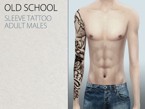 mormosims' OLD SCHOOL SLEEVE TATTOO Sims Tattoos, Old School Sleeve, Cc Skin, Sim4 Cc, Male Tattoos, Sims 4 Tattoos, Sims 4 Cc Skin, 4 Tattoo, Shoulder Tattoos For Women