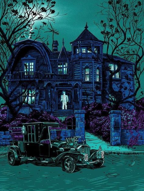 The Munster's Mansion Munsters House, Cars Movie Characters, Tim Doyle, Munsters Tv Show, The Munster, Casa Halloween, Spoke Art, The Munsters, Desenho Tattoo