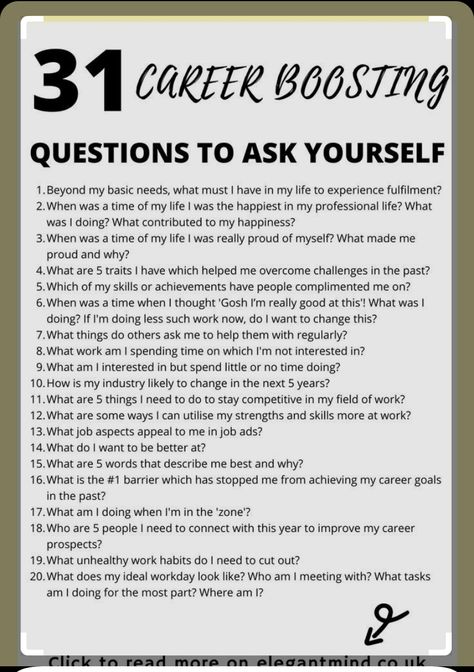 Career Questions To Ask Yourself, Day One Journal, Career Journal, Career Questions, Career Quiz, Job Inspiration, Journal Questions, Development Books, Daily Journal Prompts