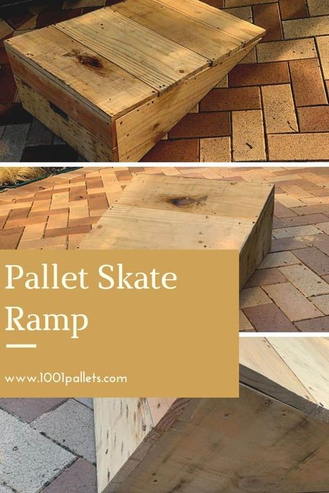 This skateboard ramp is a structure that is easy to build and does not require a lot of pallets. The dimensions of this ramp are 6′ long, 4′ wide and 1′-6 high. To build this skate ramp out of pallet wood, you will need a jigsaw, hacksaw, drill and screws min. You can find the …    Read More »  #PalletCraftsForKids, #RecyclingWoodPallets, #Skateboard #FunPalletCraftsforKids Backyard Skatepark, Diy Outdoor Toys, Pallet Pool, Pallet Halloween, Pallet Kids, Repurposed Pallet Wood, Pallet Frames, Skate Ramp, Skateboard Ramps