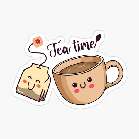 Coffee Is Always A Good Idea, Tea Stickers Aesthetic, Tea Stickers Printable, Tea Cartoon, Tea Time Illustration, Coffee Cup Drawing, Tea Stickers, Idea Sticker, Arte Do Mickey Mouse