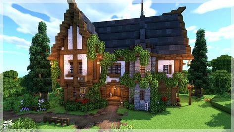 Minecraft Medieval House, Cottage Mansion, Cottage Minecraft, Cottage Core Minecraft House, Minecraft Mansion, Minecraft House Plans, Bangunan Minecraft, Minecraft Pictures, Minecraft Cottage