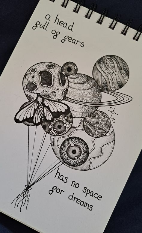 Detailed Pen drawing with a mystical theme, representing fear and dreams. Fears As Drawings, Dark Meaningful Drawing Ideas Easy, Fear As Drawings, Fear Draw, Dream Drawing Ideas, Metals Project, Science Art Drawings, Traditional Sketches, Balloon Drawing