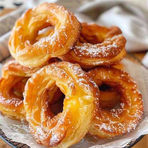 🍩 Delight in the airy, honeycomb texture of French Crullers! A perfect sweet treat. 🍯 #CrullerCravings 🍩 French Crullers 🛒 Ingredients: 120ml water 50g unsalted butter 1 tbsp sugar 1/4 tsp salt 70g all-purpose flour 2 large eggs Oil for frying For the glaze: 100g powdered sugar 2 tbsp milk 👩‍🍳 Instructions: Boil: Combine water, butter, sugar, and salt. Bring to a boil. Dough: Add flour, stir vigorously until a dough forms. Eggs: Off heat, beat in eggs one at a time. Pipe: Pipe into rings,... French Crullers, Honeycomb Texture, Instagram Recipes, Twisted Recipes, Trending Recipes, Frying Oil, Sweet Treat, Powdered Sugar, Unsalted Butter