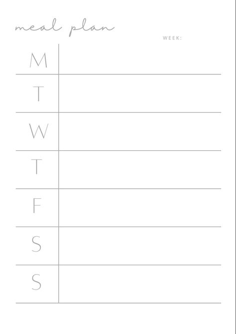 Minimalist Meal Plan| Printable Weekly Meal P Meal Prep Binder, Meal Prep For The Week List, Meal Prep Layout, Weekly Dinner Planner, Ipad Templates, Meal Prep Simple, Meal Planning Printable Templates, Simple Meal Plan, Meal Planing