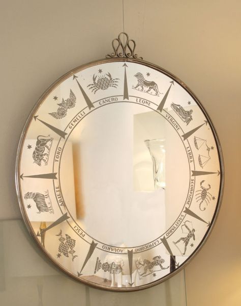 astrology furniture | Mirror with etched astrological decoration, Gio Ponti, Italian image 2 Constellation Decor, Celestial Room, Astrology Party, Italian Mirror, Uni Room, Metal Frame Mirror, Gio Ponti, Room Aesthetic, Store Decor