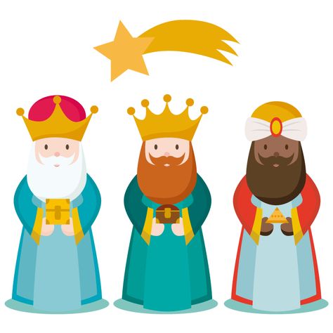 Imagen de Los tres Reyes Magos de aspecto sencillo y muy icónico, es ideal para acompañar a cualquier promoción sobre el Día de Reyes o Día del Niño. Hello Family, Roi Mage, Three Wise Men, Three Kings, Navidad Christmas, Kyrie Irving, Wise Men, Practical Magic, Christmas Drawing