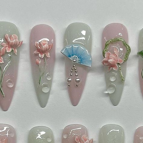 📍Springvale, Melbourne on Instagram: "3d lotus nails using nail molds! 🪷  ib: @nailsbycindyxo   Book now through link in bio or DM for more inquiries ꒰ᐢ. .ᐢ꒱₊˚⊹  ・  #nails #nailtech #koreannails #melbourne #melbournenails #melbnails #douyinnails #melbournenailtech #koreannailart #nailart #nailcharms #gelx #gelxnails #springvale #gelnails #melbourne #explorepage" Lotus Nails, Nail Store, Food Nails, Korean Nail Art, Korean Nails, Cool Makeup Looks, Nail Charms, Nail Extensions, Long Square Acrylic Nails