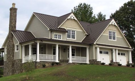 Metal Roofs Brown Metal Roof, House Color Combinations, Brown Roof Houses, Steel Homes, Metal Roof Houses, Metal Roof Colors, Color Combinations Home, Metal Roofs, Modern Roofing