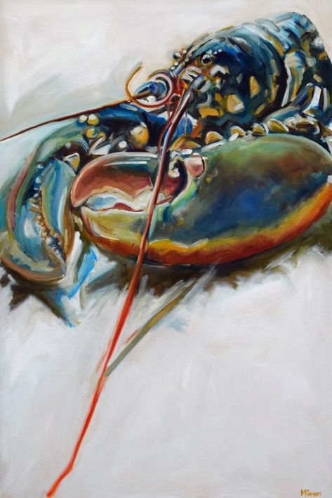 Michelle Parsons Long Antennae with Shadows, 2023 Oil on canvas 24 x 36 in 61 x 91.4 cm Lobster Painting, Lobster Art, Marine Art, Marine Fish, Wildlife Artists, Art Kitchen, Fish Painting, Fish Art, Wildlife Art