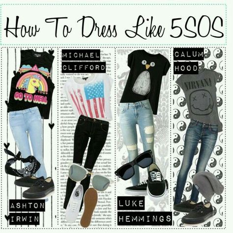 except wear black skinny jeans with all of it 5sos Concert Outfit Ideas, Skateboard Decoration, 5sos Clothes, 5sos Inspired Outfits, Concert Outfit Ideas Summer, 5sos Concert Outfit, 5sos Outfits, Band Clothes, 5sos Preferences