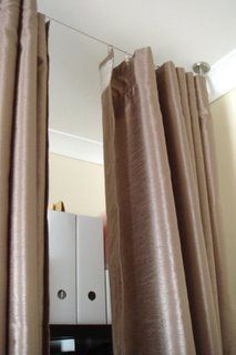 Ikea DIY curtain room divider for around $25 @Jessica Reykdal and then we will get heavy full length drapes :) Dignitet Ikea Ideas, Dignitet Ikea, Small Room Divider, Temporary Room Dividers, Curtain Wire, Metal Room Divider, Room Divider Bookcase, Fabric Room Dividers, Diy Curtain