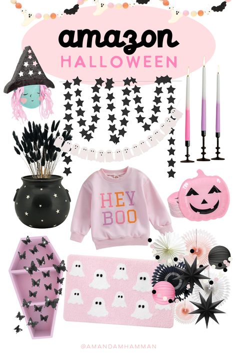 Pink Halloween Party Favors, Pink Halloween Birthday Party, Girly Halloween Party, Halloween Birthday Favors, Pink And Black Halloween, Pink Halloween Party, Amazon Halloween, Halloween Gift Baskets, Pink Autumn