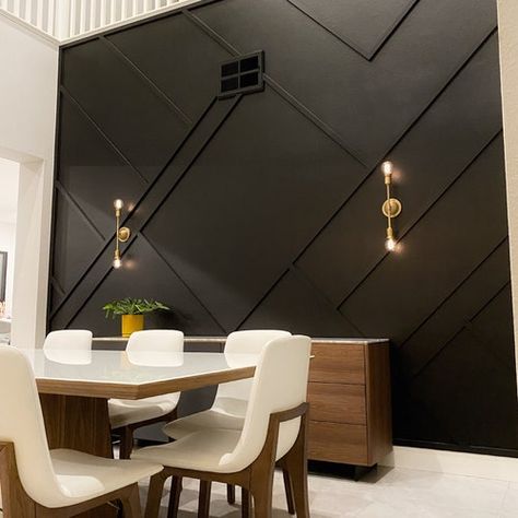 Accent Wall Design, Black Feature Wall, Black Accent Walls, Room Accent Wall, Accent Wall Designs, Accent Walls In Living Room, Wall Accent, House Decorations, Wall Molding